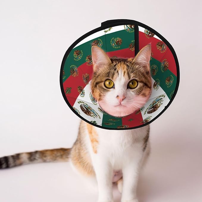 Durable Pet Recovery Neck Collar Mexican Flag, Soft Dog Cones for Large Medium Small Dogs, Adjustable and Protective, Stop Licking