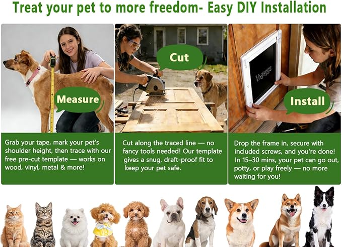 Large Dog Door Doggy Door Easy Install - Wood & PVC Doors & Walls，Doggie Free Movement &Strong Magnetic Auto-Close & Sliding Lock,Telescoping Frame,10 1/8" x 15 3/4" for Large Dogs Up to 100 lb