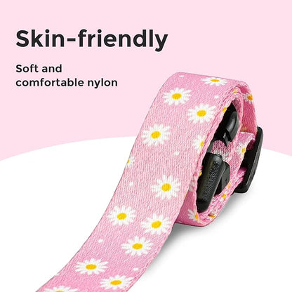 Kazazoo Dog Collar Cute and Soft Nylon Puppy Collar Girl, Adjustable Dog Collars for Small Medium Dogs, Pink Daisy-XS