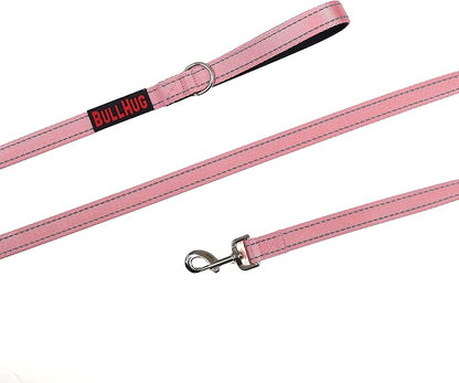 BULLHUG 6 FT Bulldog Leash with Padded Handle. Perfect for Bulldogs, French Bulldogs, Pugs & All Breeds. Leashes for Walking, Training Lead for Bulldogs (Reflective Stitching, BABYPINK)