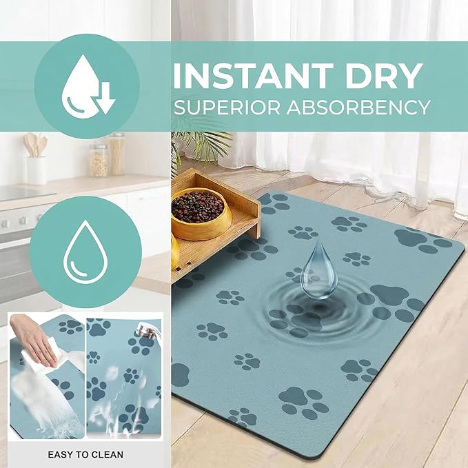 Pet Feeding Mat Dog Cat Food Mat Absorbent No Stains Quick Dry Rubber Bottom Anti-Slip Water Bowl Mats Easy to Clean for Indoor Pet Placemats Water Dispenser Mat