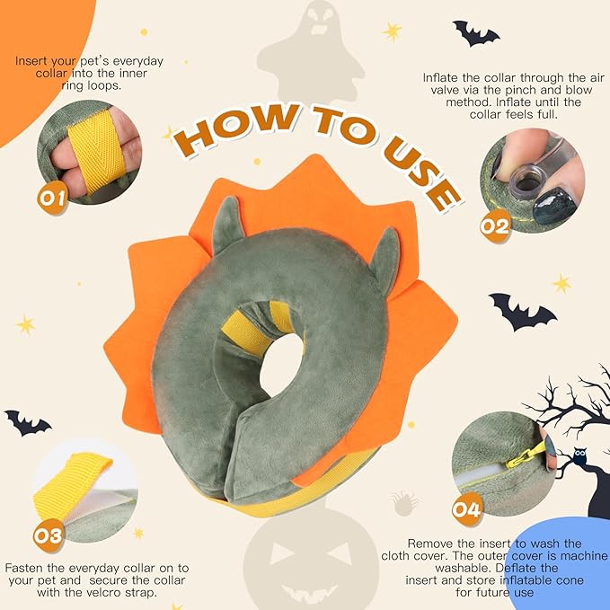 IEUUMLER Inflatable Recovery Dog Collar, Protective Donut Cone, Adjustable Soft Collar for Dog and Cat After Surgery Prevent from Biting & Scratching EU002 - Green Demon XL