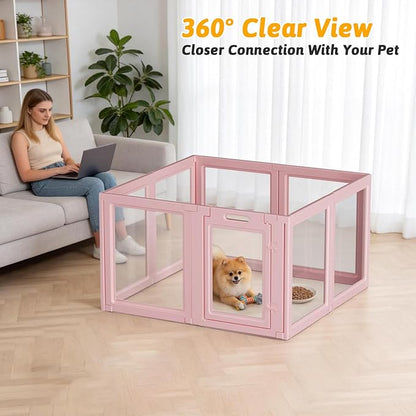 DIY Clear Acrylic Dog Playpen House,Quick Easy Assembly and Disassembly,Strong Floor Suction,Indoor and Outdoor Use,Easy Cleansing Puppy Fence (Skin Pink, 23.6" H, 8PCS)