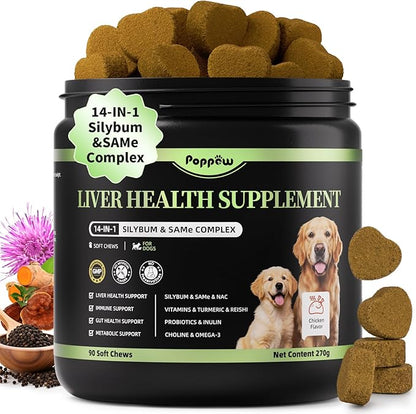 Dog Liver Support Chews - with Milk Thistle (Silybum), Same & NAC - Liver Supplement for Metabolic - Detox - Gut & Immune Health - Chicken Flavor, 90 Soft Chews