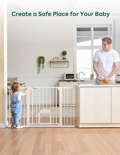 Babelio Baby Gate with Cat Door, CatPrivilege Ⅲ, Extra Wide 29-55" Cat Gate, 30" Tall Pressure Mounted Safety Gate for Large Openings, Stairs & Doorways, Auto Close, White