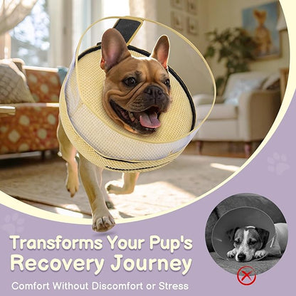 Soft Inflatable Dog Cone for Surgery Recovery, Protective Dog Donut Collar with Shield to Stop Licking Wounds, 2-in-1 Patented Comfort Blow-Up Collar for Small Pets, Chihuahua (Khaki, S)