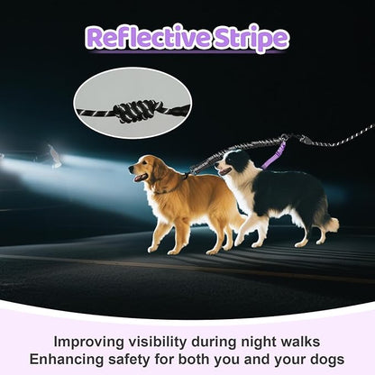 Double Dog Leash - 360°Swivel Tangle Free Splitter Attachment, 1 Rope with Handle, 2 Dogs Multi-Functional Leash, for Outdoor Walk Train Small Medium Large Two Pet, Purple