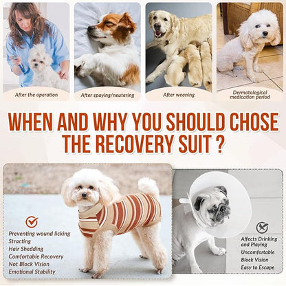 Lukovee Recovery Suit for Dogs, Onesie Surgery Recovery Suit for Female Male Dogs, Abdominal Wounds Cone E-Collar Alternative Prevent Licking Spay Recovery Suit (Brown Stripes,M)