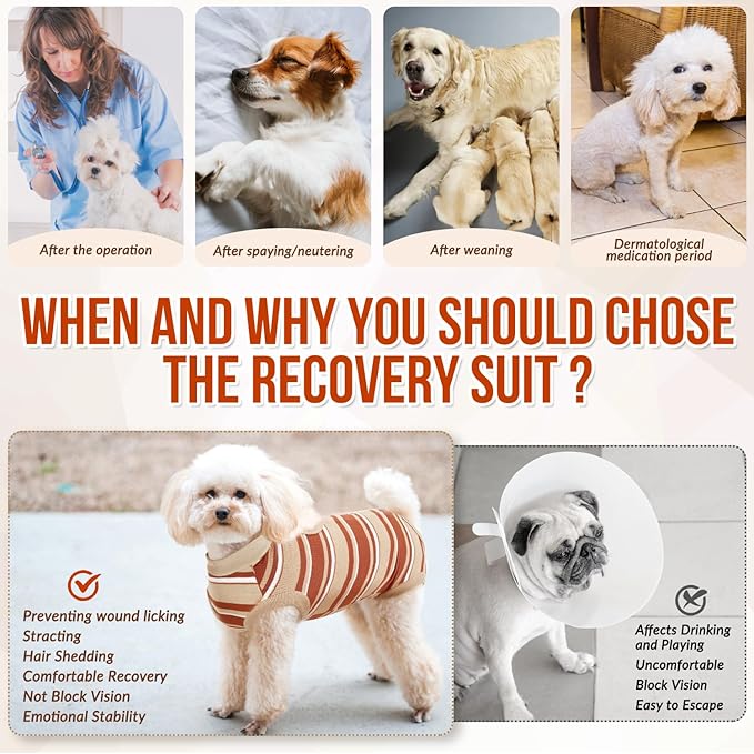 SlowTon Dog Recovery Suit - Surgery Recovery Suit for Female Male Dogs, Dog Onesie After Spay Abdominal Wounds, E-Collar Cone Alternative Prevent Licking Pet Surgical Suit(Brown,M)