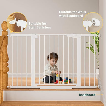 Cumbor 29.7–51.5" Extra Wide Baby Gate for Stairs, Pressure-Mounted Dog Gates for Doorways & Hallways, Auto-Close Walk-Through, No-Trip Design, Child Proof Safety, Dog/Pet Gate for Indoor Use, White
