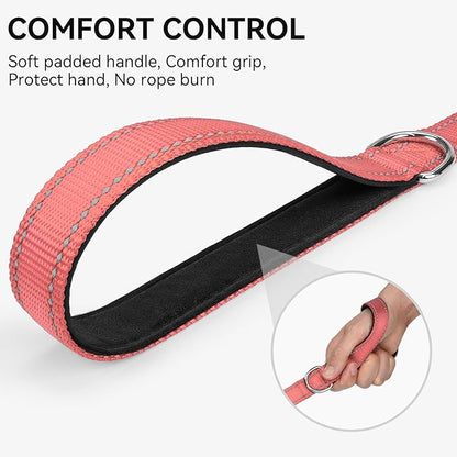 Joytale Dog Leash, 5 FT Double-Sided Reflective, Padded Handle Nylon Heavy Duty Leashes for Medium & Large Dogs Walking, Neon Pink