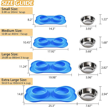Hubulk Pet Dog Bowls 2 Stainless Steel Dog Bowl with No Spill Non-Skid Silicone Mat + Pet Food Scoop Water and Food Feeder Bowls for Feeding Small Medium Large Dogs Cats Puppies (Extra Large, Blue)