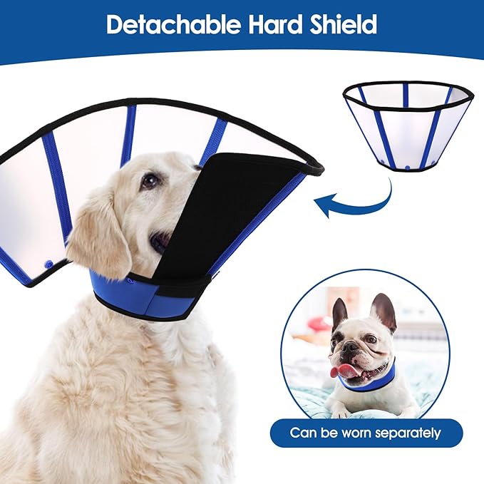 SUNFURA Dog Cones for Large Dogs, Soft Dog Cone to Stop Licking After Surgery, Detachable Pet Recovery E-Collar Alternative for Wound Healing, Blue XL