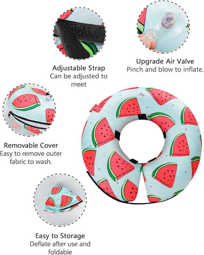 MIDOG Inflatable Dog Cone Alternative for After Surgery - Soft Protective Donut Collar Prevents Licking, Comfortable Recovery E-Collar Alternative for Small Medium Large Dogs (Watermelon,M)