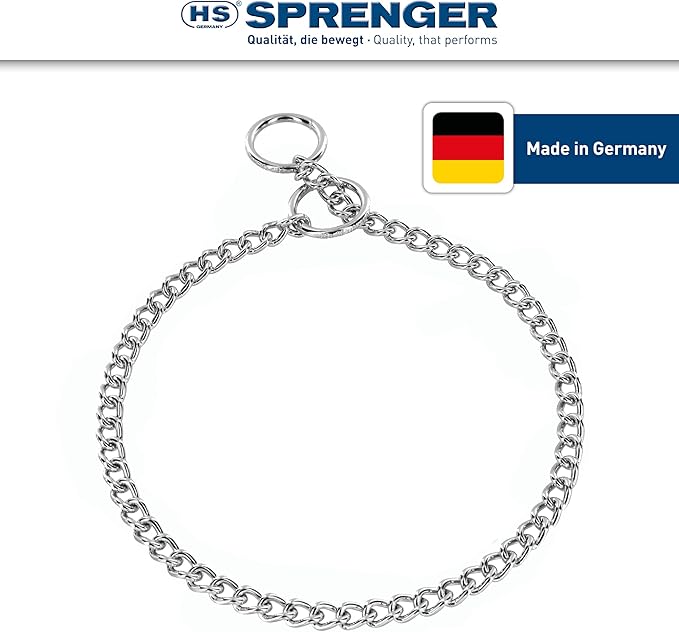 Herm Sprenger - Chrome Plated Steel Dog Training Collar - Narrow Round Links Slip Dog Chain - for Small Medium Large Dogs - Professional Training Collar - Made in Germany (20 inches (50 cm))