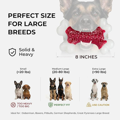 Kseroo 2-Pack Indestructible Dog Toys for Aggressive Chewers: Beef Flavored Hard Nylon Bone Chew Toys, Tough Dog Chew Toys for Large Dogs, Dog Toys to Keep Them Busy for Medium Large Breed, Red