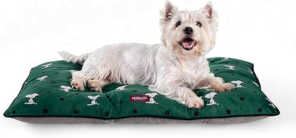 Berkshire Peanuts® Square Dog Bed, Suedemink Fleece Pet Mat with Waterproof & Non-Slip Bottom, Soft Plush Dog Mat for Crate, Couch, or Floor, Machine Washable(Snoopy Sitting Dot Green, Medium)
