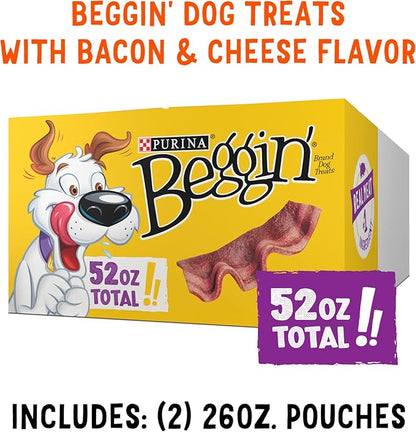 Purina Beggin' Strips with Real Meat Dog Training Treats with Bacon and Cheese Flavors - 26 oz. Pouches,(Pack of 4)