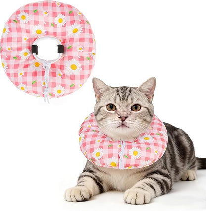BEAUTYZOO Cat Cone Collar Soft, Cat Donut Recovery Collar after Surgery to Stop Licking, Kitten E Collars Neck Pillow Cone for Cats, Adjustable Elizabeth Pet Collars for Puppy Small Dogs, Pink Daisy S