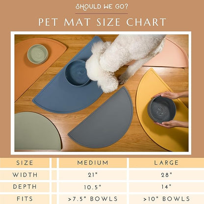 Should We Go - Waterproof Silicone Pet Food Mat - Non-Slip, Spill-Proof Feeding Mat for Floors, Raised Edge Design, Easy-to-Clean, Rubber Pad for Dog & Cat Bowls, 28" Across x 14" Deep, Large-Sage