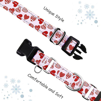 Valentines Reflective Martingale Collar for Dogs with Quick Release Buckle Cute Girl No Pull Dog Collars (Red Heart, Small)