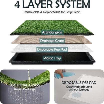 MEEXPAWS Dog Grass Pee Pads for Dogs with Tray | Extra Large 45×34 in | 2× Dog Artificial Grass Pads Replacement| Rapid Drainage | Indoor Litter Box | Hemmed Edge