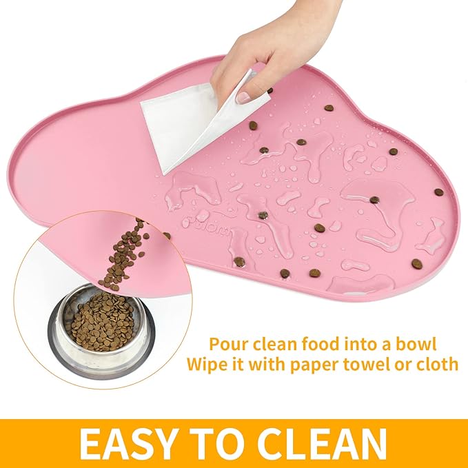 Ptlom Silicone Pet Placemat for Dogs and Cats, Non-Slip Waterproof Dog Feeding Bowl Mats for Food and Water, Small Medium Large Pet Puppy Tray Mat Prevent Residues from Spilling onto The Floor, Pink