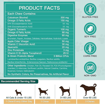 NATURE TARGET Dog Allergy Chews - Dog Allergy Relief for Itchy Skin, Hot Spots & Paw Licking - with Probiotics, Colostrum & Omega 3 - Immune Support Dog Treats, 180 Freeze Dried Chews