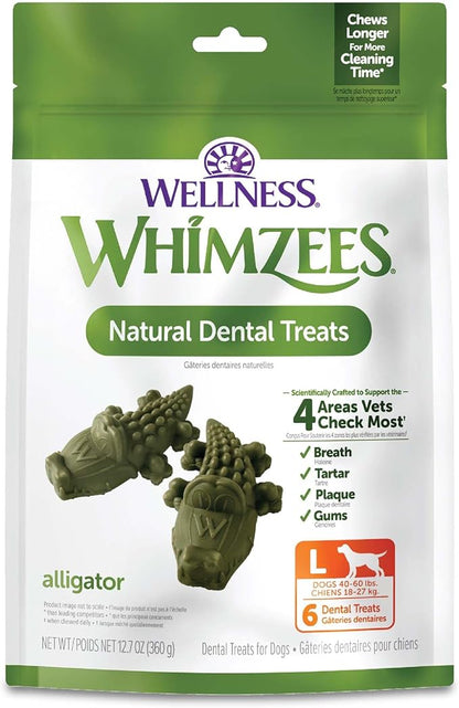 Whimzees Wellness Alligator Dog Dental Treat, Chews, Freshens Breath, Large Size, 12.7 oz Bag, 6 Count