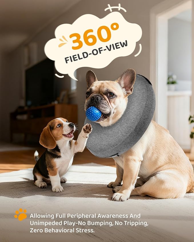 MIDOG Inflatable Dog Cone Collar – Soft Dog Cone Alternative After Surgery, Comfortable Recovery Neck Donut ECollar for Small Medium & Large Dogs and Cats to Stop Licking & Vision-Friendly (Grey,L)