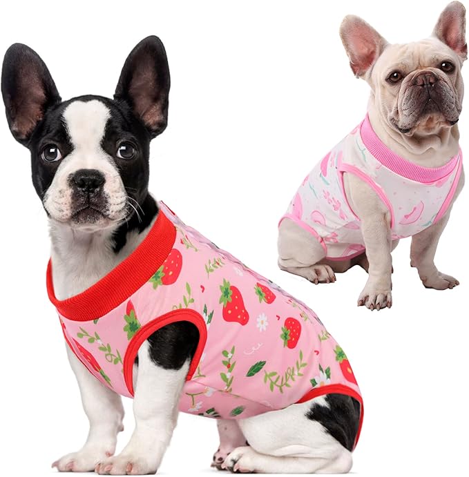 SAWMONG 2 Pack Recovery Suit for Dogs After Surgery, Dog Recovery Suit Soft Polyester, Pet Spay Surgical Suit Female Male, Dog Onesie Body Suit Substitute E-Collar Cone(Strawberry+ Peach,XXL)