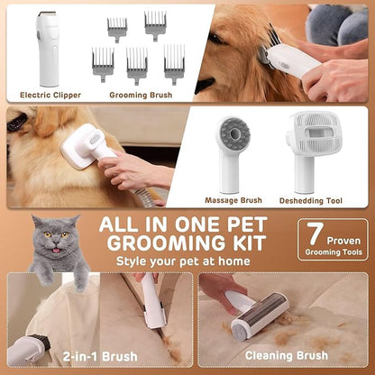 HEAPETS Dog Grooming Vacuum Kit - 3L Vacuum with 7 Tools, Low Noise Electric Clipper and Brush for Pet Shedding at Home, Black
