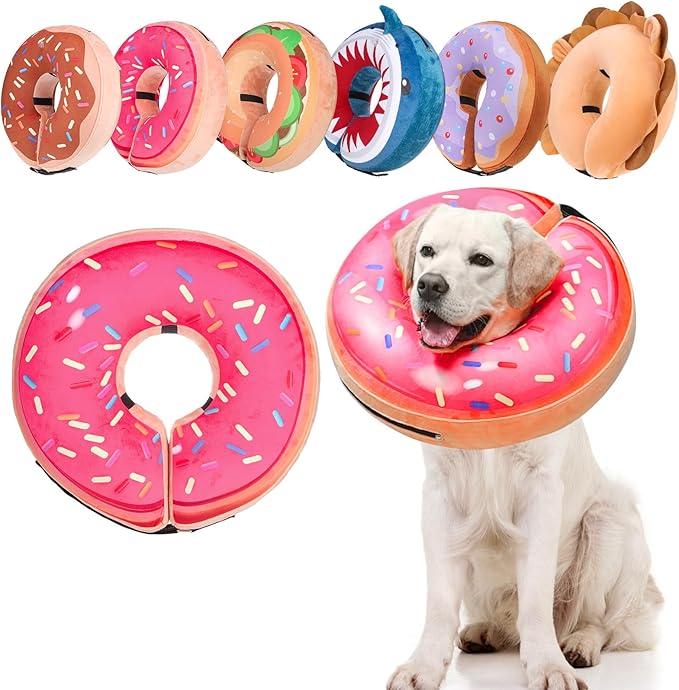 BEAUTYZOO Dog Cone Alternative After Surgery for Large Medium Small Dogs, Soft Inflatable Cone Collar for Dogs Cats, Dog Neck Donut E Collar Dogs Recovery Collar to Stop Licking, Strawberry Pink,S