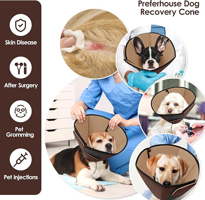 Dog Cones for Large Dogs, Soft Cone for Dogs to Stop Licking, Breathable Pet Surgery Collar Cone for Extra-Large Pets, Brown XL