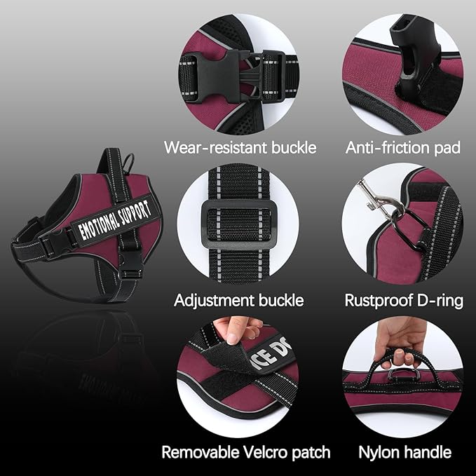 VOOPET Emotional Support Dog Harness, Professional Service Dog Vest for Small Dogs, Reflective, Breathable, Adjustable, No Pull/Choke, ESA Essential Harness