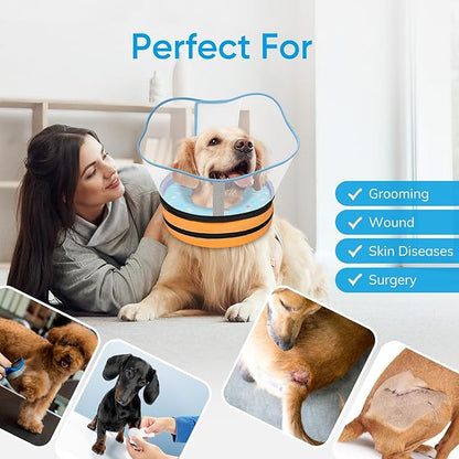 Sponge Dog Cone Collar, Dog Recovery Collar Alternative with Detachable High Clear Shield, Adjustable Soft Neck Cone for Small Medium Large Dogs, Stop Licking After Surgery (DonutBlue,XXL)