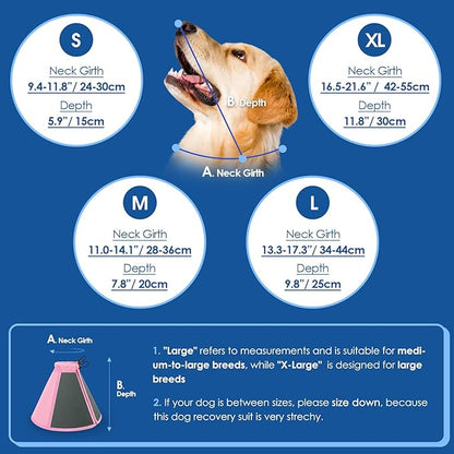 SUNFURA Dog Cone, Soft Dog Cones for Large Dogs After Surgery, Adjustable Cone for Dogs to Stop Licking, Pet E-Collar Alternative for Wound Healing, Pink Large