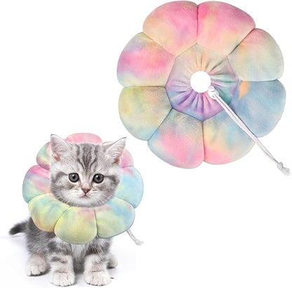 Flower Cat Cone, Uadonile Adjustable Cat Cone Collar, Soft Dog Elizabethan Collar Recovery E Collar After Surgery, Recovery E-Collar for Kittens/Puppies and Cats Recovery(Tie-dye Pink Blue, S)
