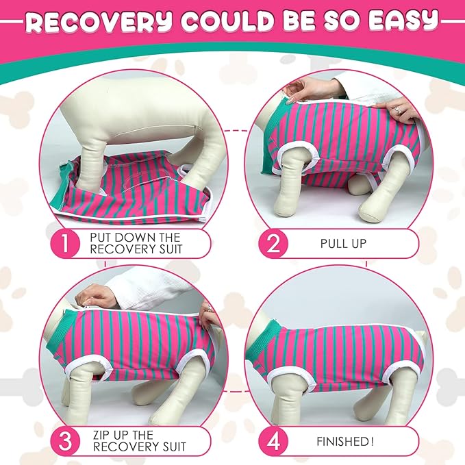 Dog Recovery Suit, Puppy Surgical Pajamas Bodysuit for Dogs Cats After Spay Neuter Surgery Abdominal Wound Bandages, Striped Onesie Pant for Shedding Skin Disease, Anti-Licking Cone Alternative S