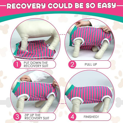 Dog Recovery Suit, Puppy Surgical Pajamas Bodysuit for Dogs Cats After Spay Neuter Surgery Abdominal Wound Bandages, Striped Onesie Pant for Shedding Skin Disease, Anti-Licking Cone Alternative S