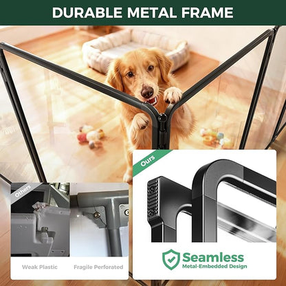 FXW AuraSpace Pro Acrylic & Wire Mesh Indoor Dog Playpen, 40" Height 6 Panels Metal Dog Pen for Medium and Large Dogs, Black│Patented