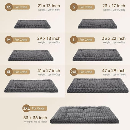 Washable Dog Bed Mat Soft Dog Crate Pad Fluffy Pet Kennel Beds Sleeping Mattress with Non-Slip Bottom for Large Jumbo Medium Small Dogs, 47 x 29 Inch, Brown