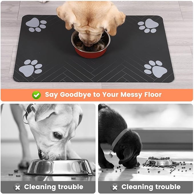Pet Feeding Mat-Absorbent Pet Placemat for Food and Water Bowl, with Waterproof Rubber Backing, Quick Dry Water Dispenser Mat for Dog and Cat (27"x17", Lime Green)