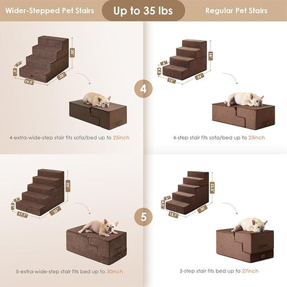 EHEYCIGA Dog Stairs for Bed 20" H, 4-Step Extra Wide Dog Steps for High Bed, Pet Steps for Small Dogs and Cats, Non-Slip Balanced Pet Ramp Indoor, Brown