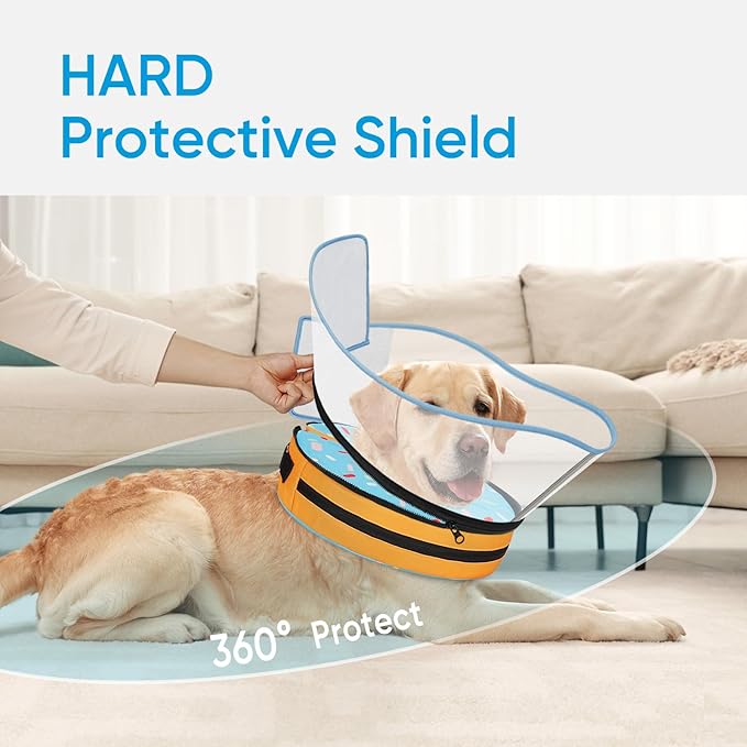 Sponge Dog Cone Collar, Dog Recovery Collar Alternative with Detachable High Clear Shield, Adjustable Soft Neck Cone for Small Medium Large Dogs, Stop Licking After Surgery (DonutBlue,L)