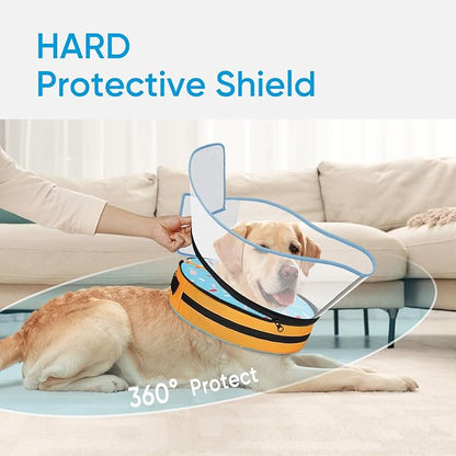 Sponge Dog Cone Collar, Dog Recovery Collar Alternative with Detachable High Clear Shield, Adjustable Soft Neck Cone for Small Medium Large Dogs, Stop Licking After Surgery (DonutBlue,M)