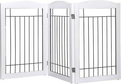 Spirich Freestanding Wire Pet Gate for Dogs, 60 inches Extra Wide, 30 inches Tall Dog Gate for The Houes, Doorway, Stairs, Pet Puppy Safety Fence, White 3 Panels