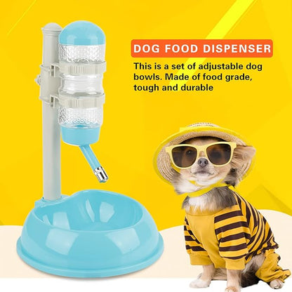 Pet Water Dispenser and Food Bowl, Pet Dog Cat Water Food Feeder Bowl Bottle Standing Dispenser, Height Adjustable Automatic Water Dispenser Feeding Station for Pets Cats Dogs