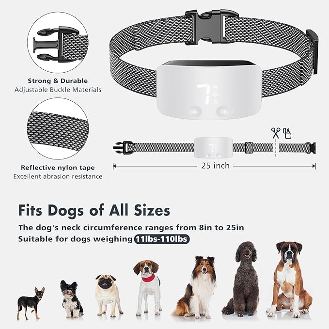 NBJU Bark Collar for Dogs,Rechargeable Anti Barking Training Collar with 7 Adjustable Sensitivity and Intensity Beep Vibration for Small Medium Large Dogs (White)