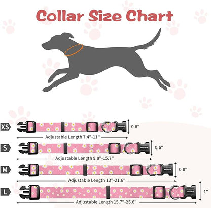 Kazazoo Dog Collar Cute and Soft Nylon Puppy Collar Girl, Adjustable Dog Collars for Small Medium Dogs, Pink Daisy-XS